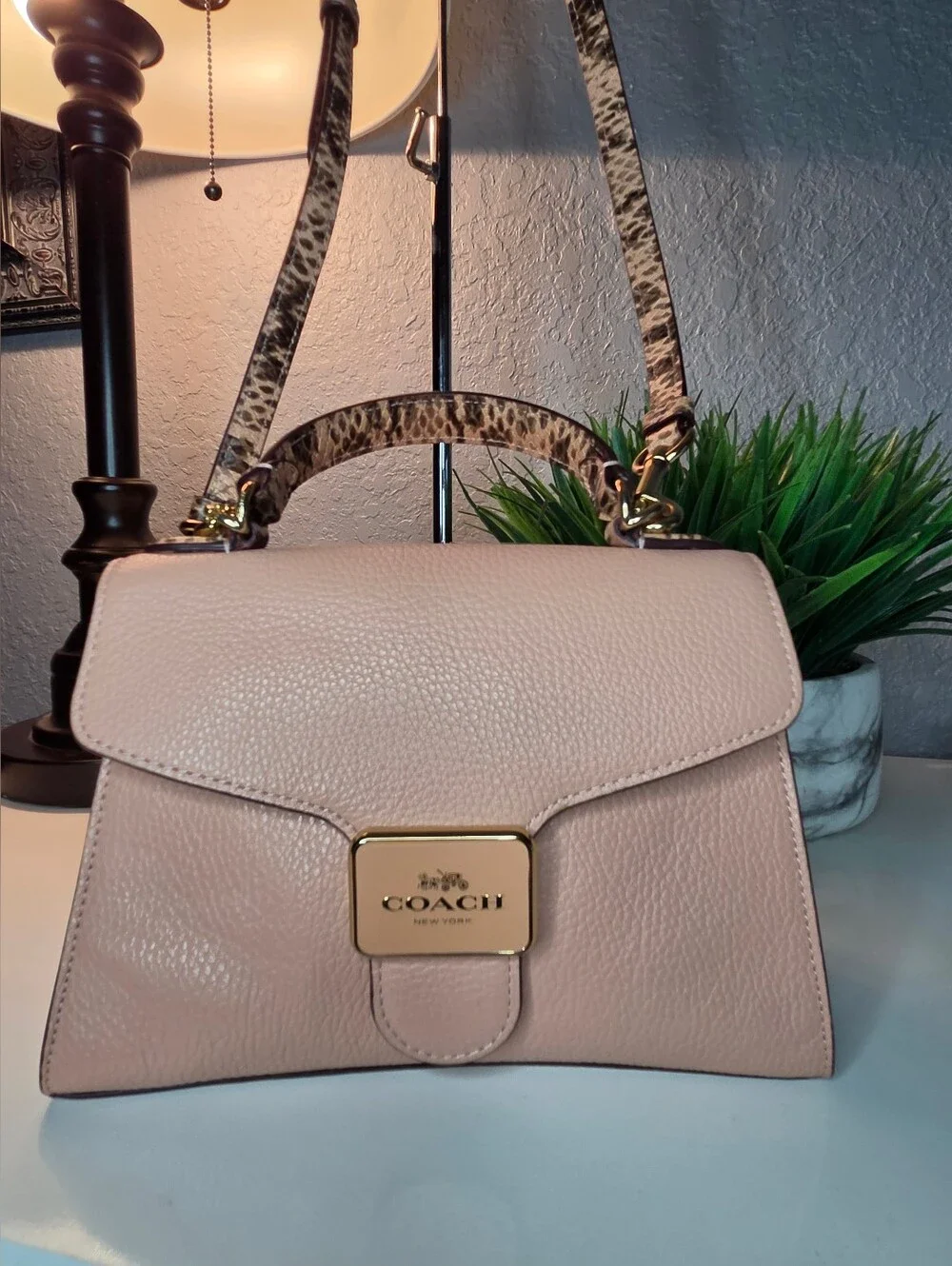 Coach Pepper Satchel Shell Pink Pebble Leather & Snake Embossed Trim LIKE NEW